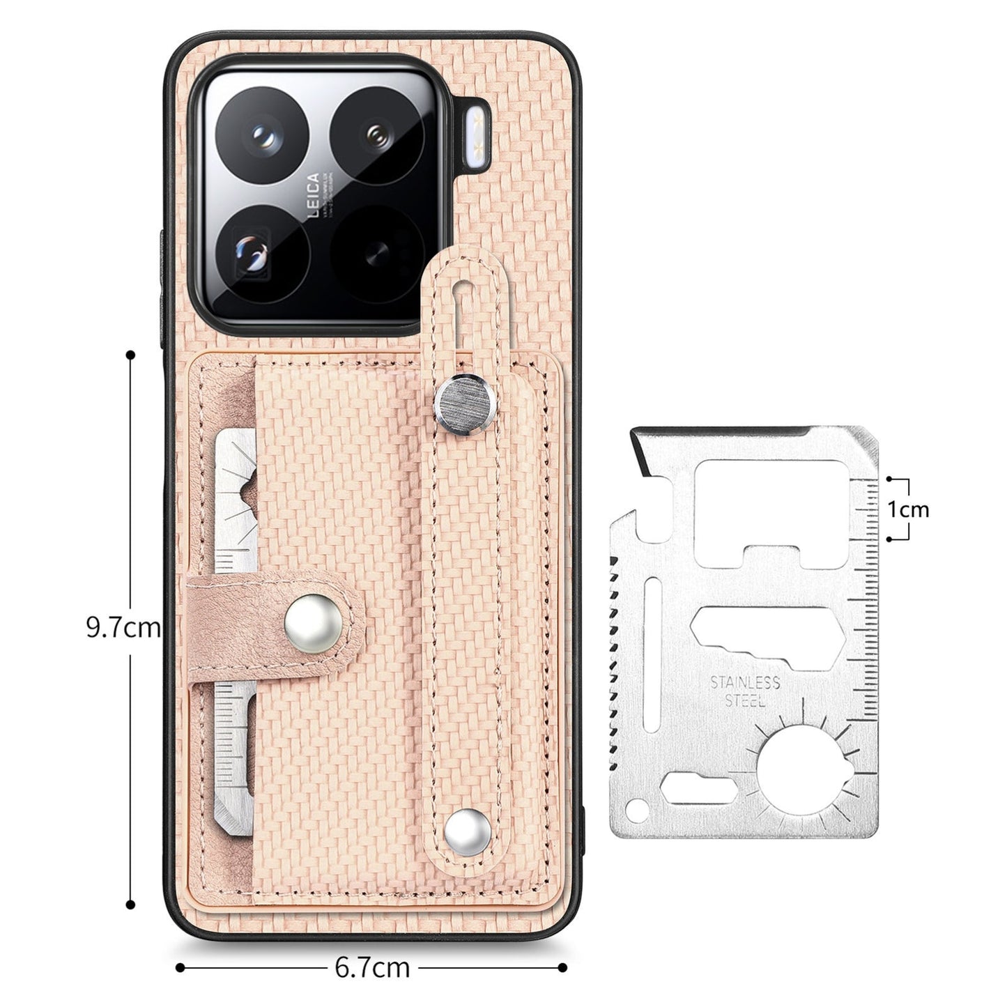 For Xiaomi 15 Wristband Kickstand Card Wallet Back Phone Case with Tool Knife(Khaki)