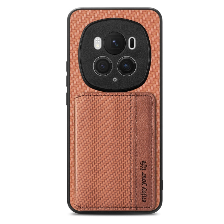 For Honor Magic6 Pro Carbon Fiber Magnetic Card Bag Phone Case(Brown)
