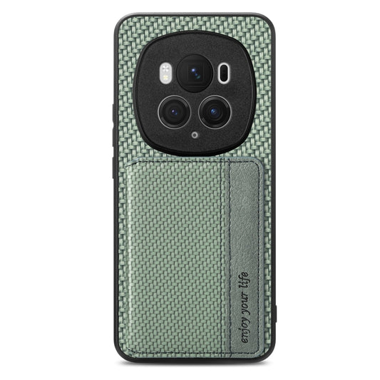 For Honor Magic6 Pro Carbon Fiber Magnetic Card Bag Phone Case(Green)