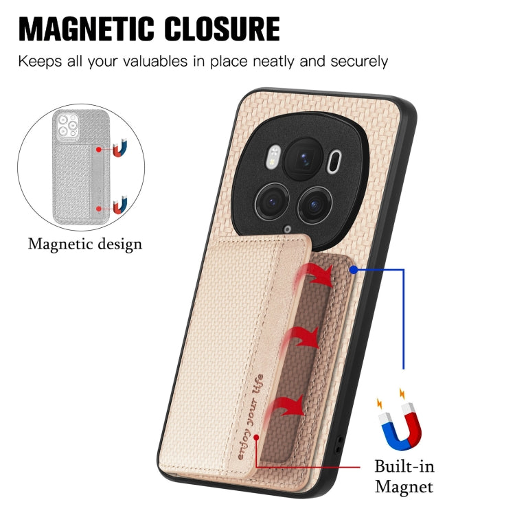 For Honor Magic6 Pro Carbon Fiber Magnetic Card Bag Phone Case(Khaki)
