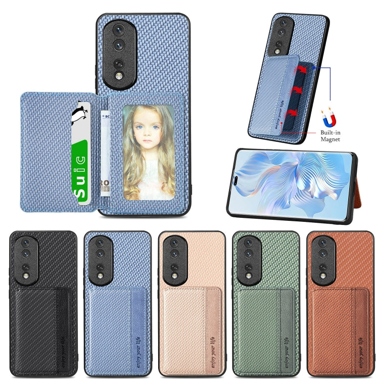 For Honor Magic6 Pro Carbon Fiber Magnetic Card Bag Phone Case(Khaki)