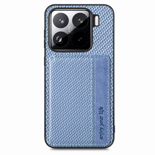 For Xiaomi 15 Carbon Fiber Magnetic Card Bag Phone Case(Blue)