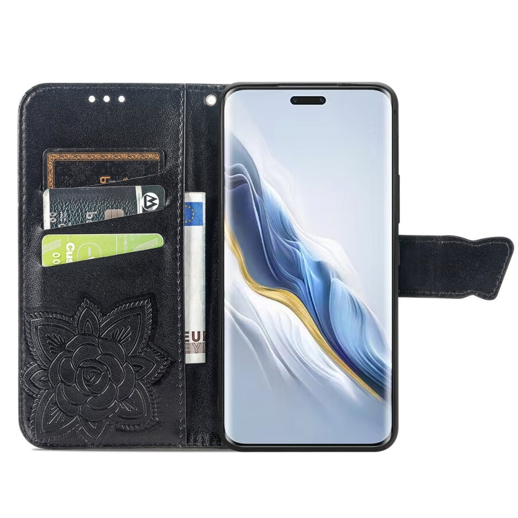For Honor Magic6 Pro Butterfly Love Flower Embossed Leather Phone Case(Black)