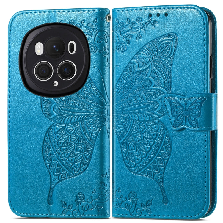 For Honor Magic6 Pro Butterfly Love Flower Embossed Leather Phone Case(Blue)