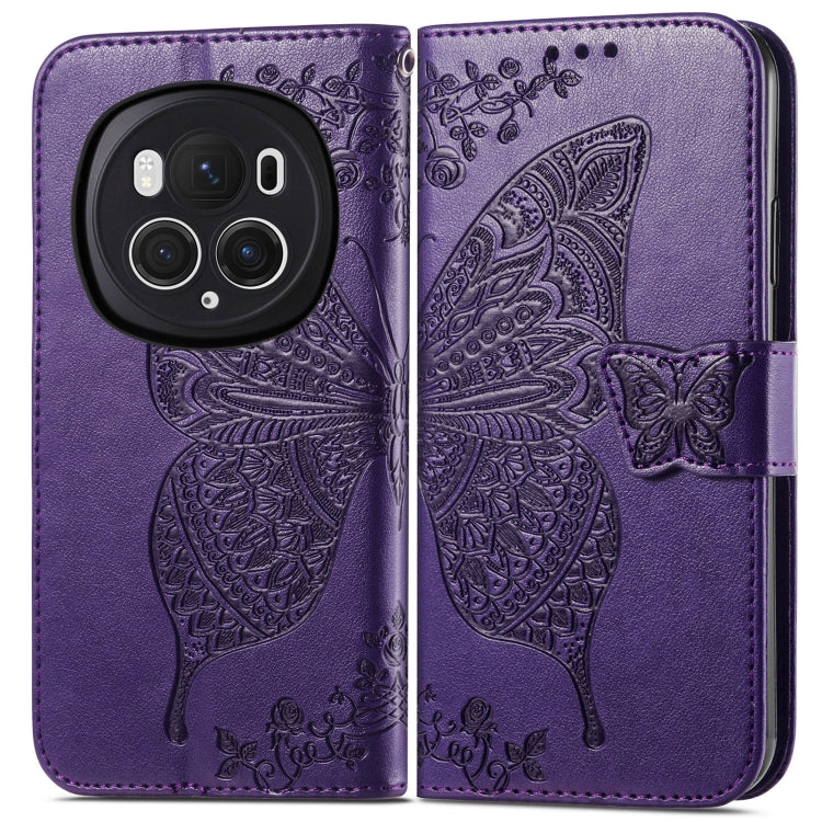 For Honor Magic6 Pro Butterfly Love Flower Embossed Leather Phone Case(Dark Purple)