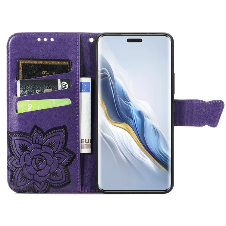 For Honor Magic6 Pro Butterfly Love Flower Embossed Leather Phone Case(Dark Purple)