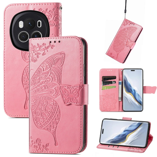 For Honor Magic6 Pro Butterfly Love Flower Embossed Leather Phone Case(Pink)