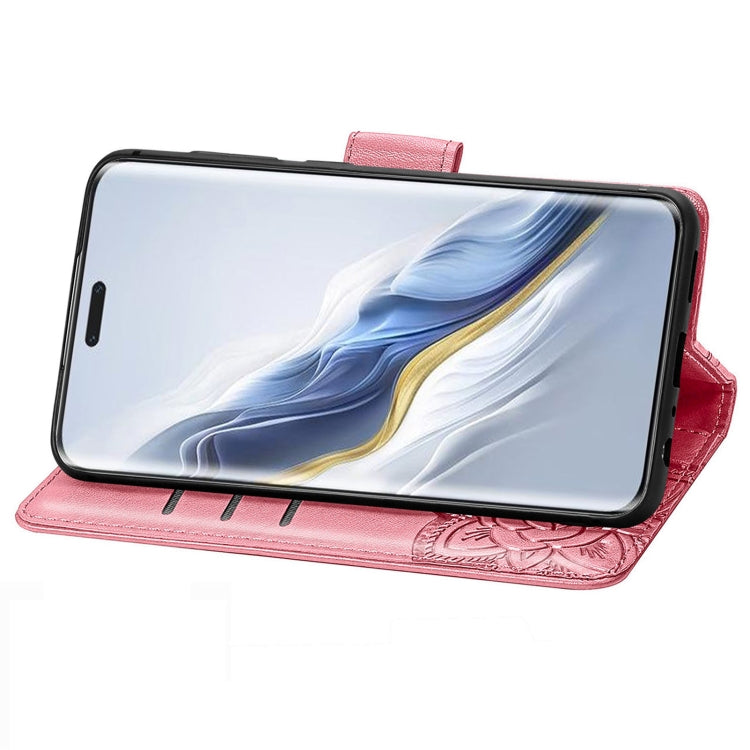 For Honor Magic6 Pro Butterfly Love Flower Embossed Leather Phone Case(Pink)