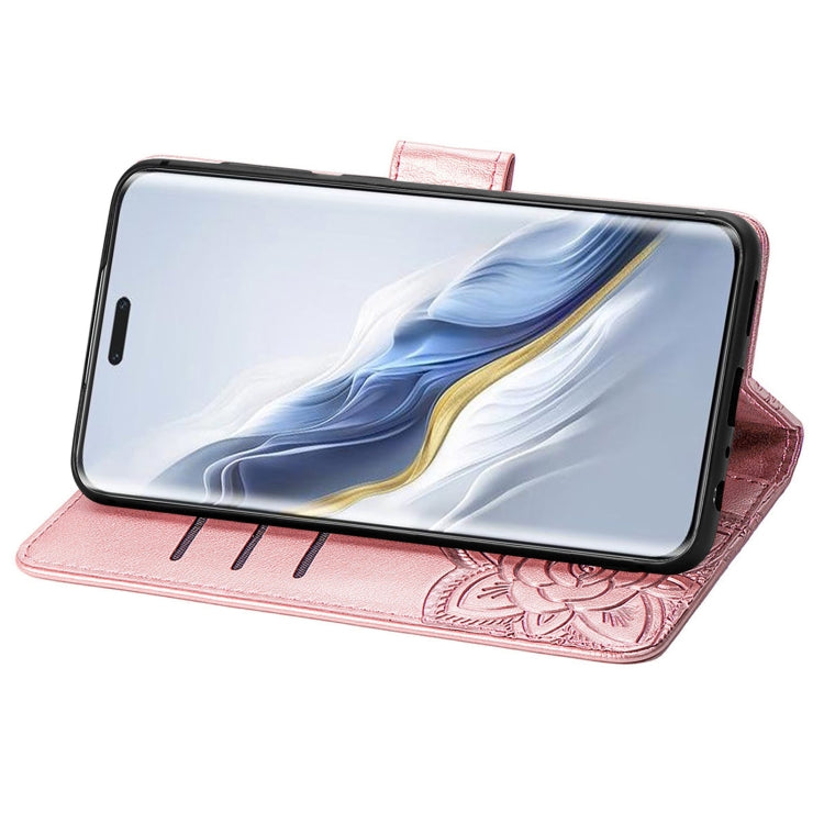 For Honor Magic6 Pro Butterfly Love Flower Embossed Leather Phone Case(Rose Gold)