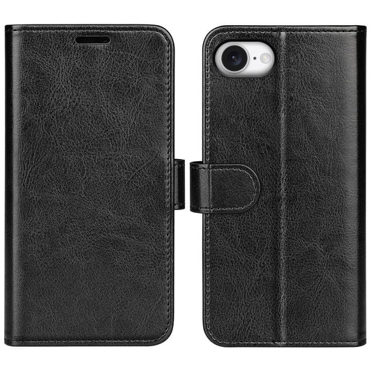 For iPhone 16e R64 Texture Horizontal Flip Leather Phone Case(Black)