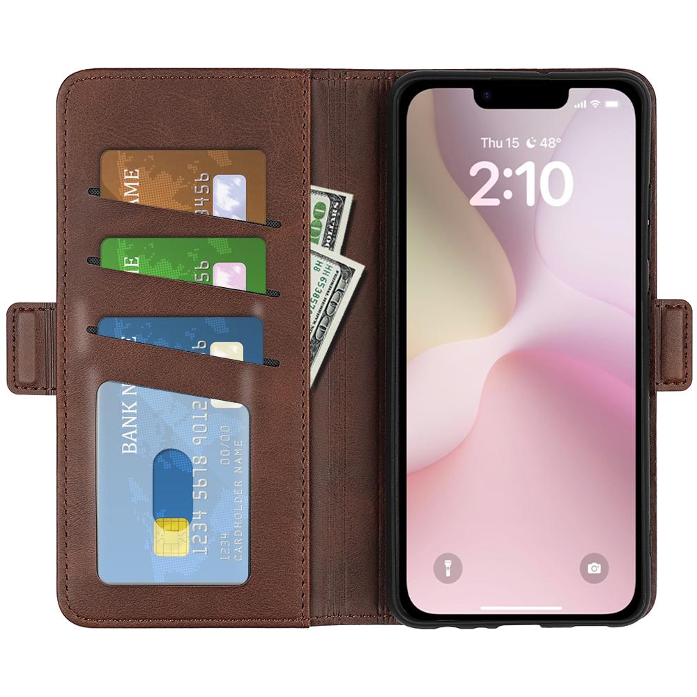 For iPhone 16e Dual-side Magnetic Buckle Horizontal Flip Leather Phone Case(Brown)