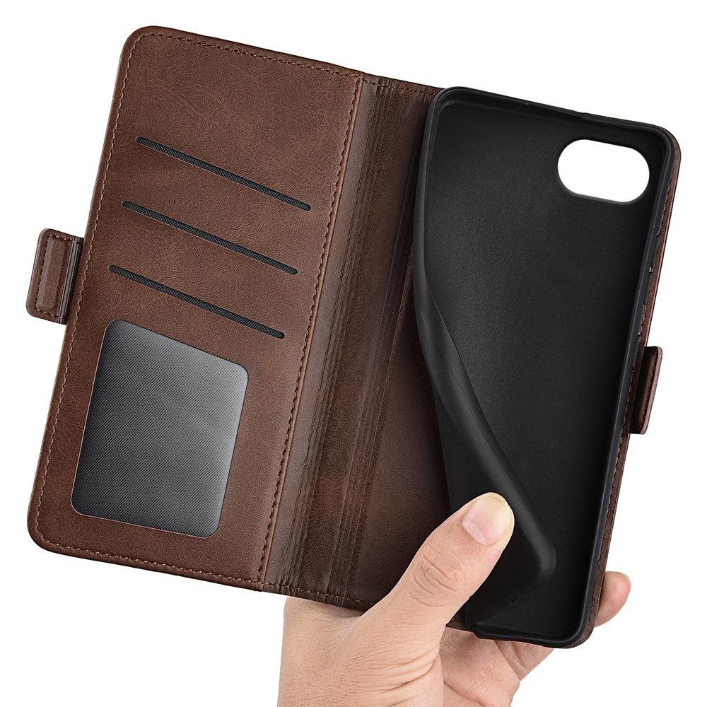 For iPhone 16e Dual-side Magnetic Buckle Horizontal Flip Leather Phone Case(Brown)