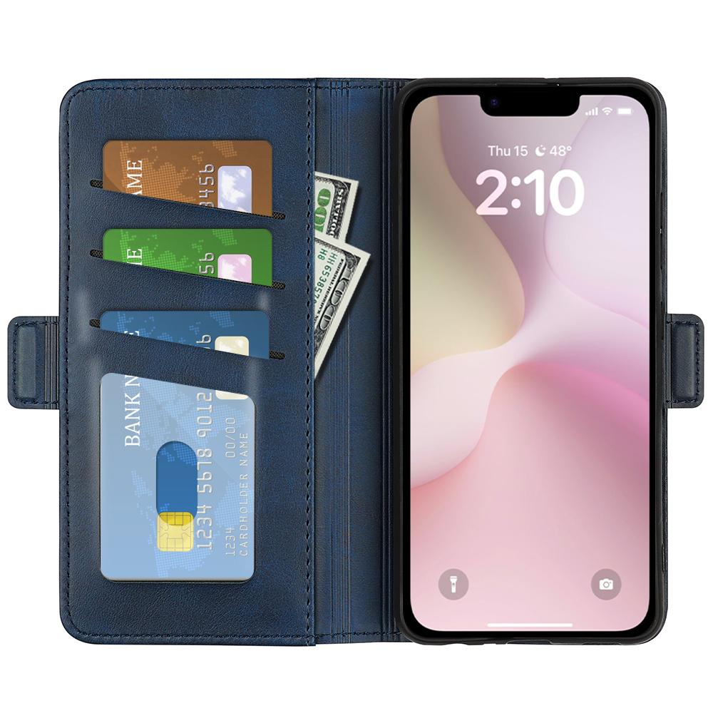 For iPhone 16e Dual-side Magnetic Buckle Horizontal Flip Leather Phone Case(Dark Blue)
