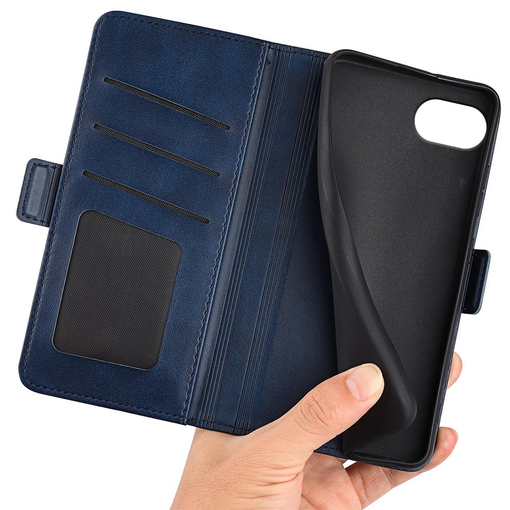 For iPhone 16e Dual-side Magnetic Buckle Horizontal Flip Leather Phone Case(Dark Blue)