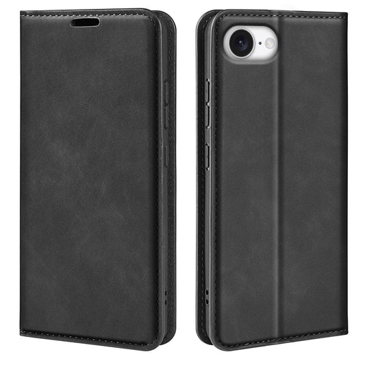 For iPhone 16e Retro-skin  Magnetic Suction Leather Phone Case(Black)