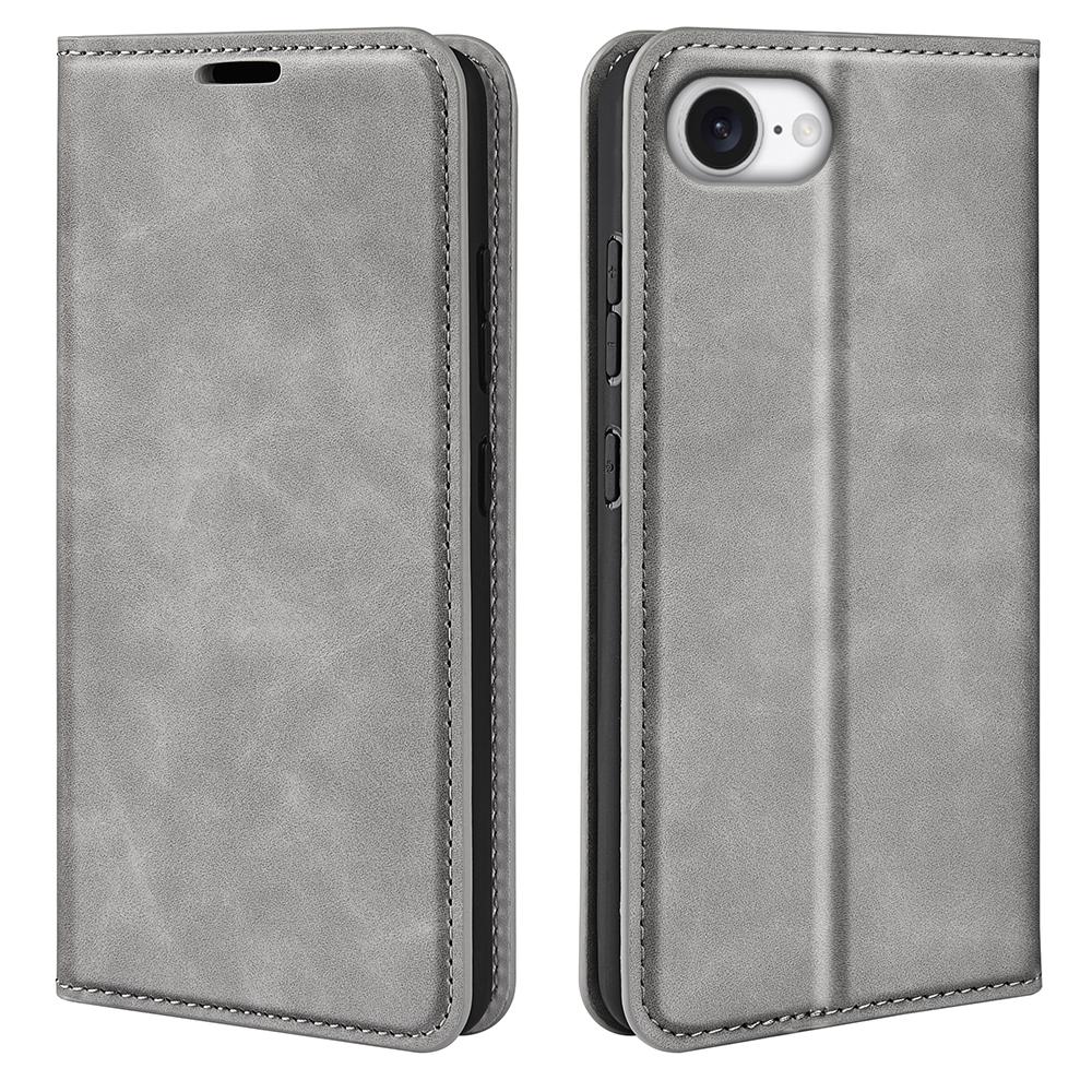 For iPhone 16e Retro-skin  Magnetic Suction Leather Phone Case(Grey)