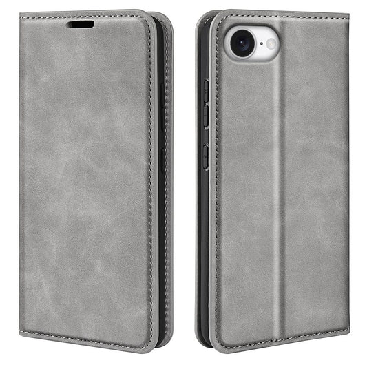 For iPhone 16e Retro-skin  Magnetic Suction Leather Phone Case(Grey)