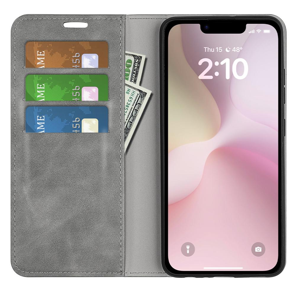 For iPhone 16e Retro-skin  Magnetic Suction Leather Phone Case(Grey)