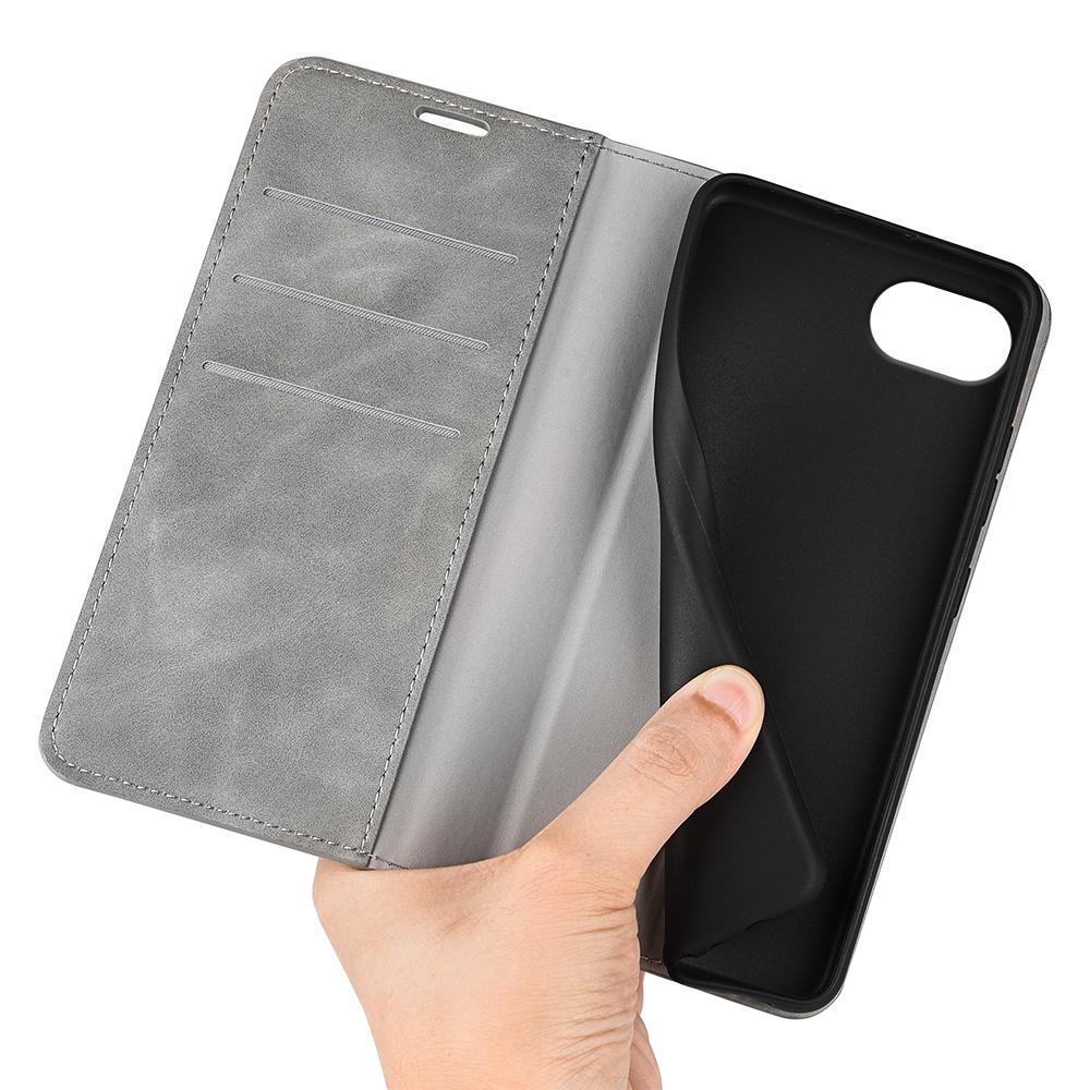 For iPhone 16e Retro-skin  Magnetic Suction Leather Phone Case(Grey)