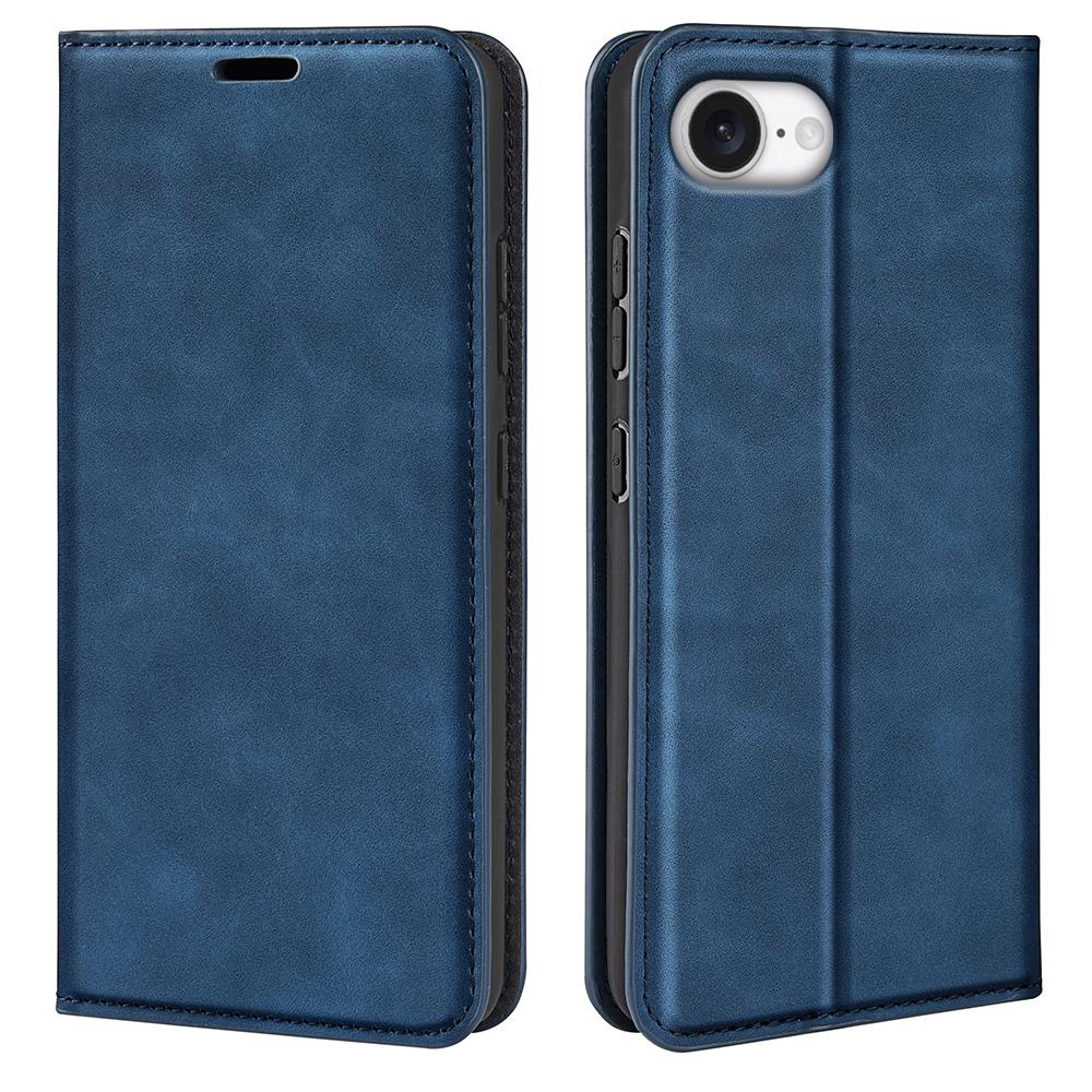 For iPhone 16e Retro-skin  Magnetic Suction Leather Phone Case(Dark Blue)