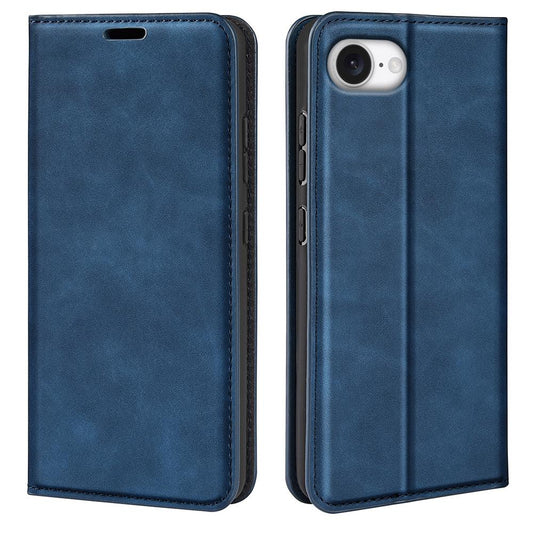 For iPhone 16e Retro-skin  Magnetic Suction Leather Phone Case(Dark Blue)