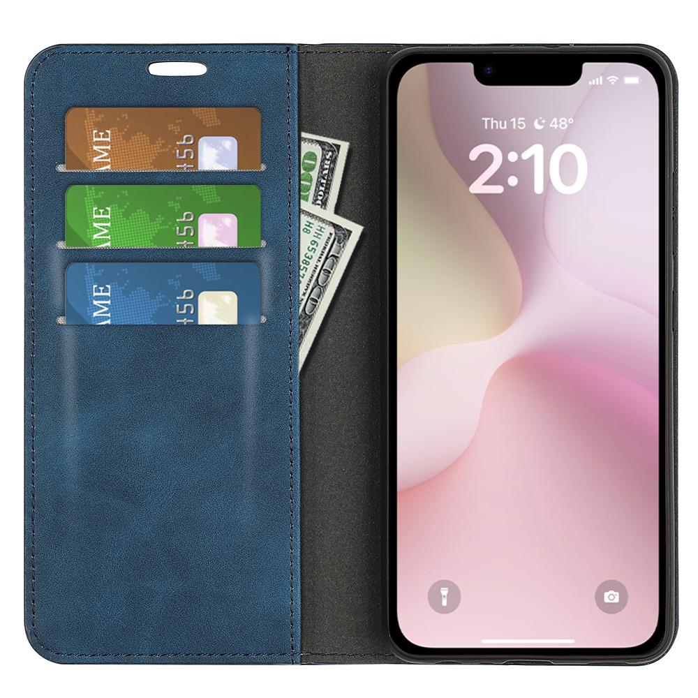 For iPhone 16e Retro-skin  Magnetic Suction Leather Phone Case(Dark Blue)