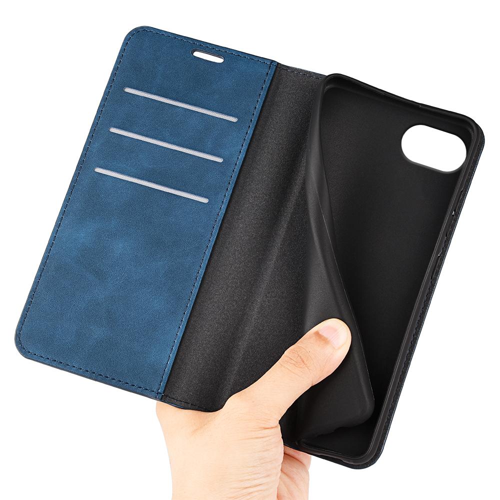 For iPhone 16e Retro-skin  Magnetic Suction Leather Phone Case(Dark Blue)