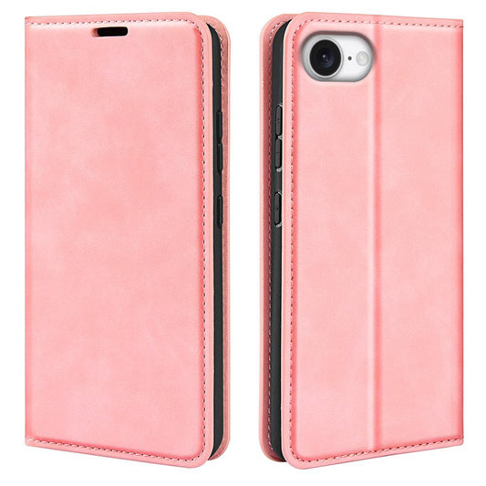For iPhone 16e Retro-skin  Magnetic Suction Leather Phone Case(Pink)