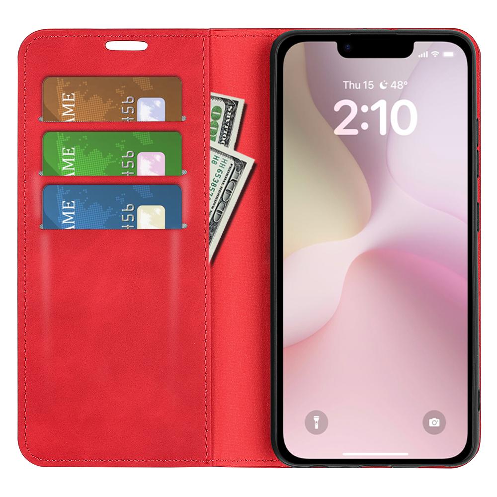 For iPhone 16e Retro-skin  Magnetic Suction Leather Phone Case(Red)