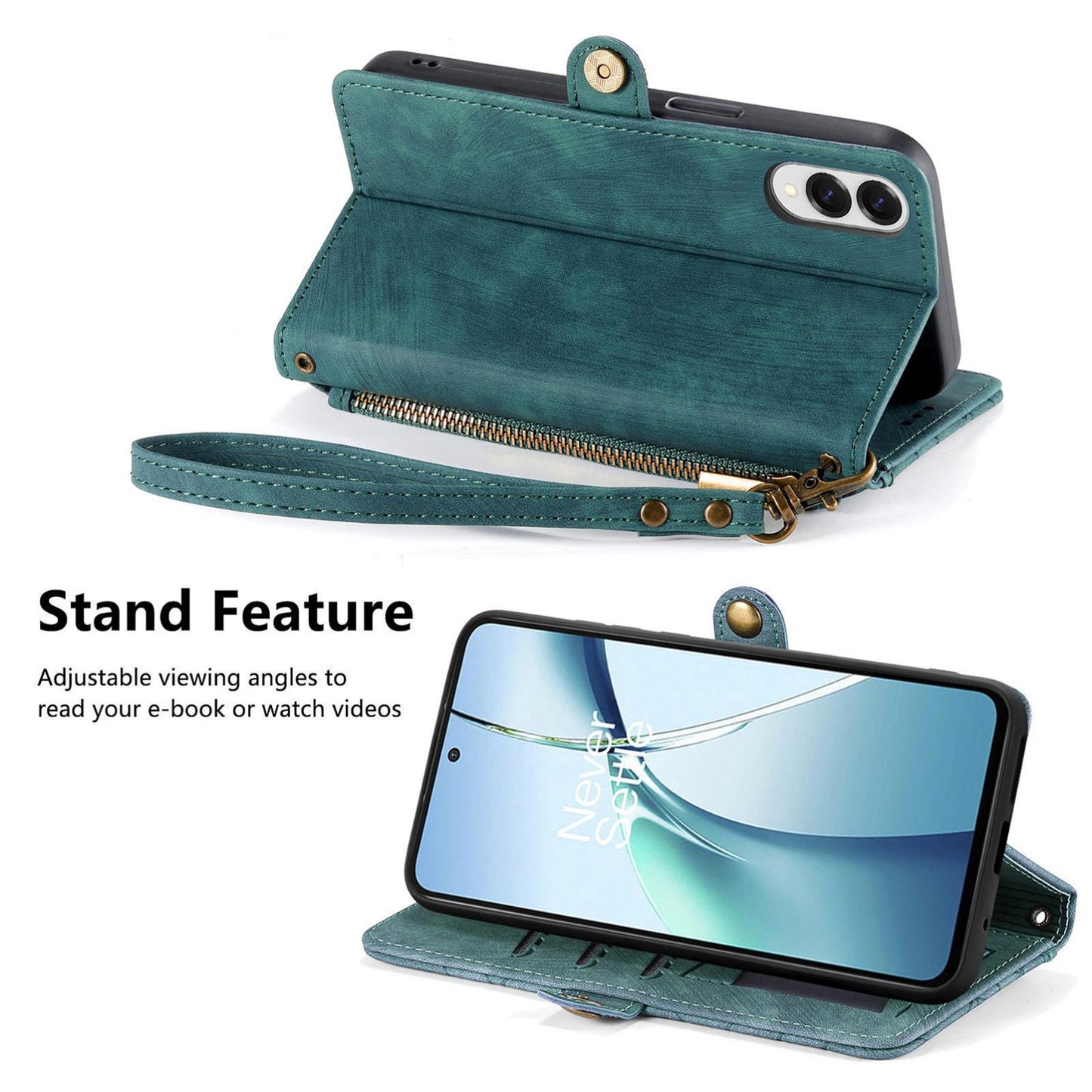 For Samsung Galaxy S25 Edge 5G Geometric Zipper Wallet Side Buckle Leather Phone Case(Green)
