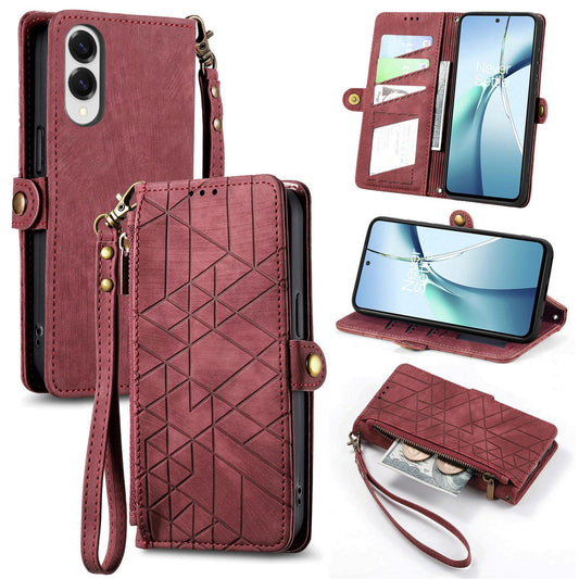 For Samsung Galaxy S25 Edge 5G Geometric Zipper Wallet Side Buckle Leather Phone Case(Red)