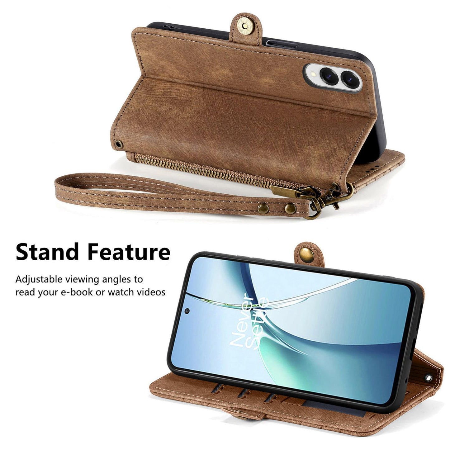 For Samsung Galaxy S25 Edge 5G Geometric Zipper Wallet Side Buckle Leather Phone Case(Brown)