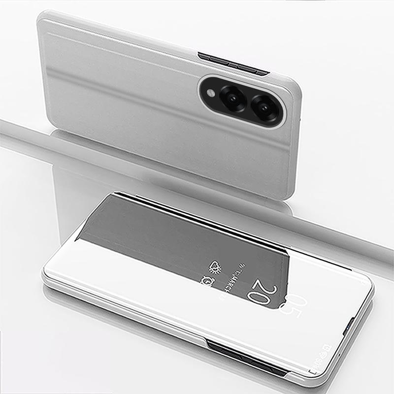 For Samsung Galaxy S25 Edge 5G Plated Mirror Horizontal Flip Leather Phone Case with Holder(Silver)