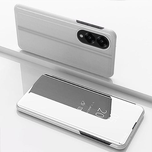 For Samsung Galaxy S25 Edge 5G Plated Mirror Horizontal Flip Leather Phone Case with Holder(Silver)