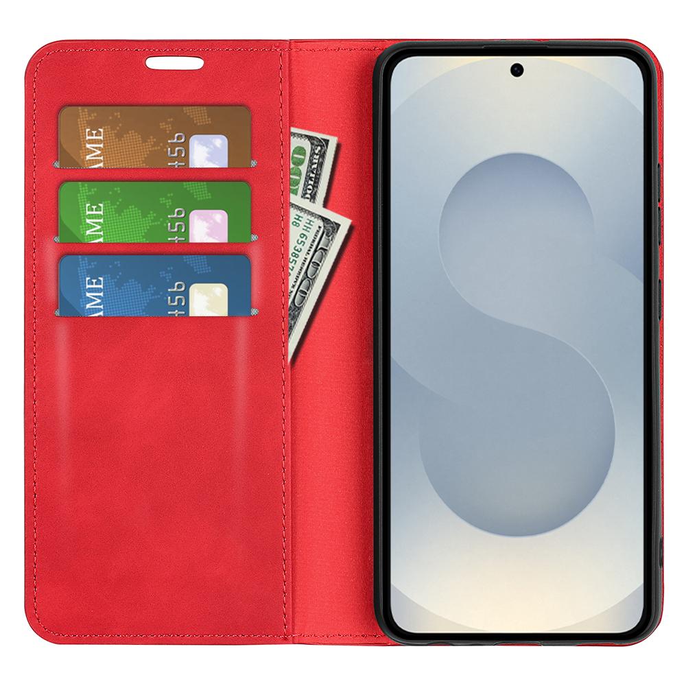 For Samsung Galaxy S25 Edge 5G Retro-skin Magnetic Suction Leather Phone Case(Red)