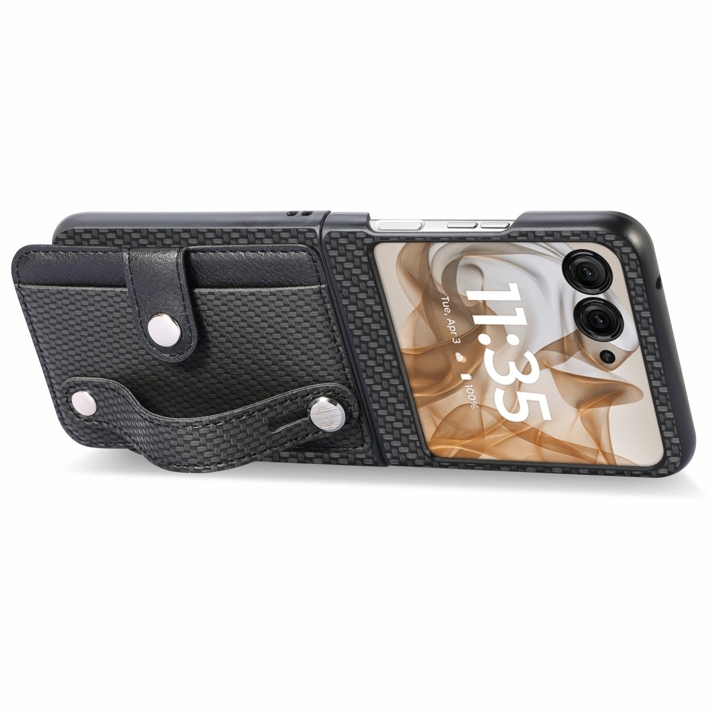 For Motorola Razr 50 Ultra Wristband Kickstand Card Wallet Back Cover Phone Case(Black)