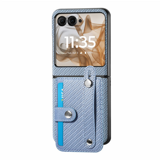 For Motorola Razr 50 Ultra Wristband Kickstand Card Wallet Back Cover Phone Case(Blue)