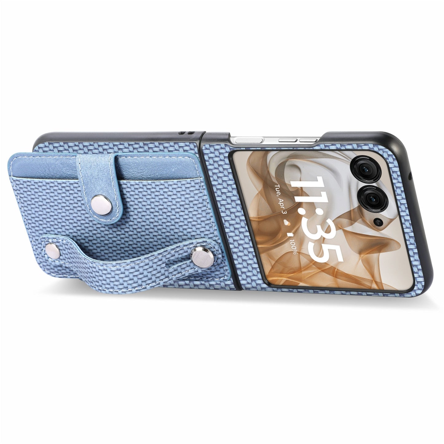 For Motorola Razr 50 Ultra Wristband Kickstand Card Wallet Back Cover Phone Case(Blue)
