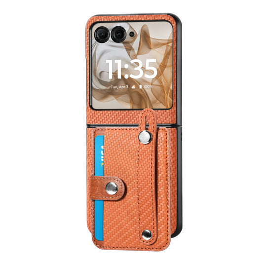 For Motorola Razr 50 Ultra Wristband Kickstand Card Wallet Back Cover Phone Case(Brown)