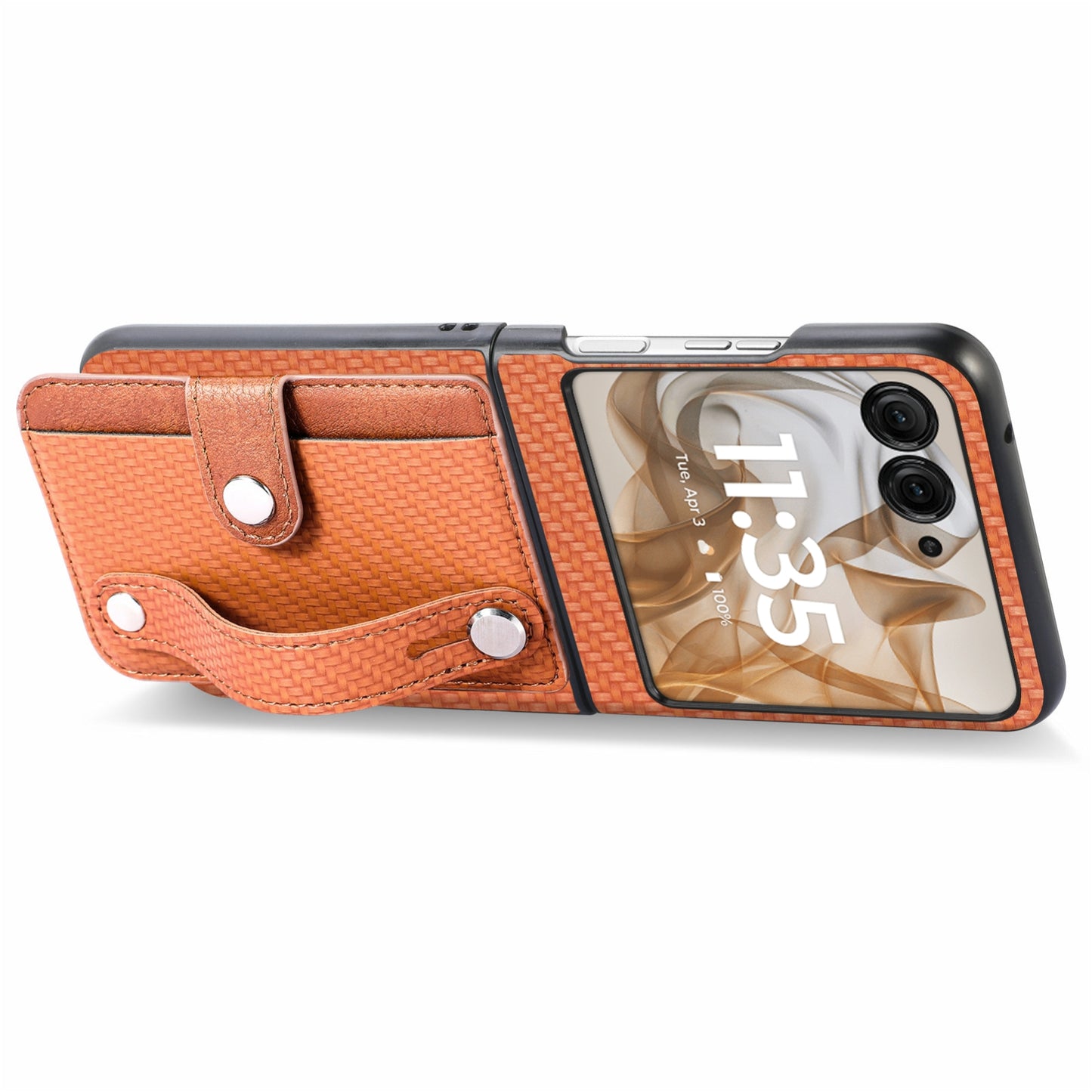 For Motorola Razr 50 Ultra Wristband Kickstand Card Wallet Back Cover Phone Case(Brown)