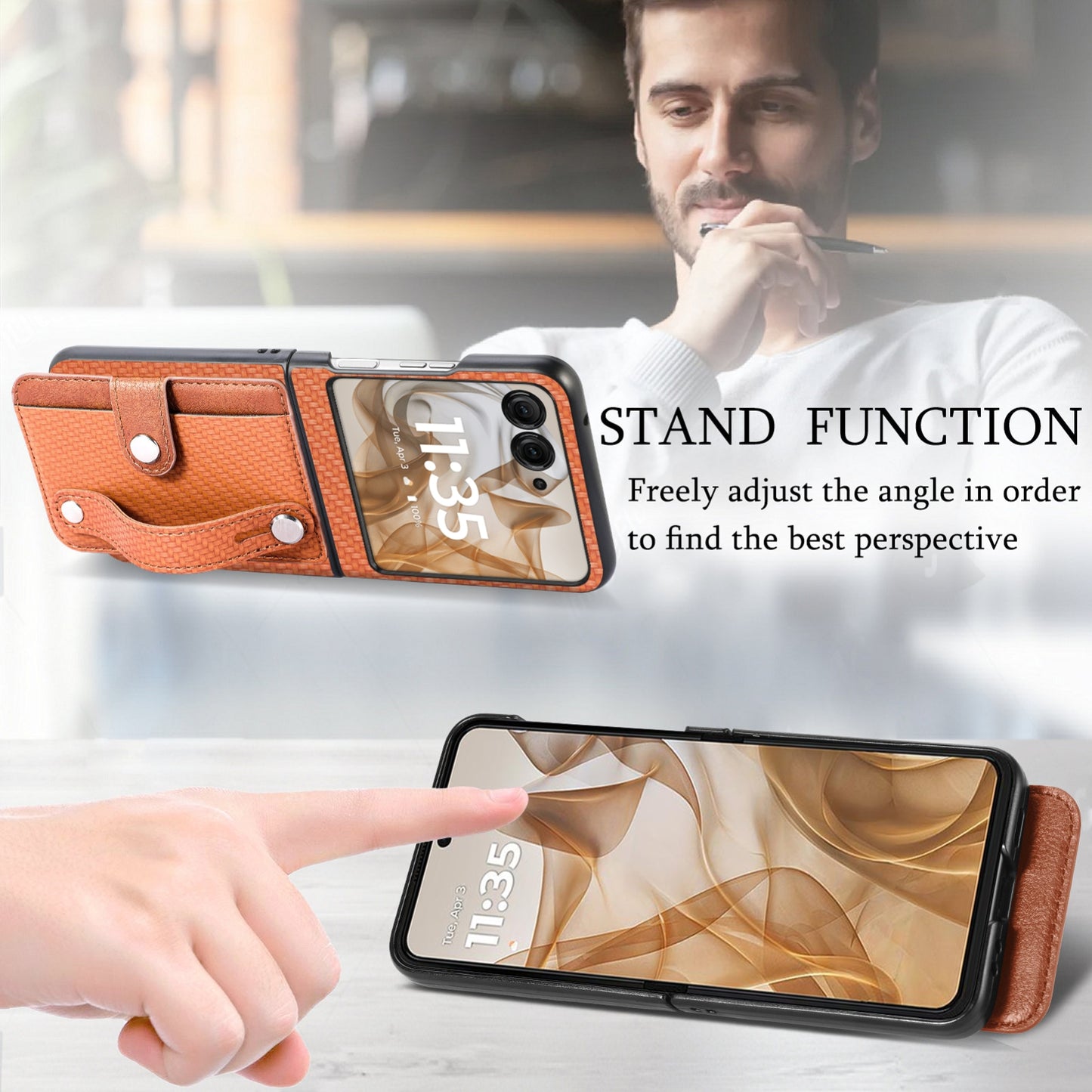 For Motorola Razr 50 Ultra Wristband Kickstand Card Wallet Back Cover Phone Case(Brown)