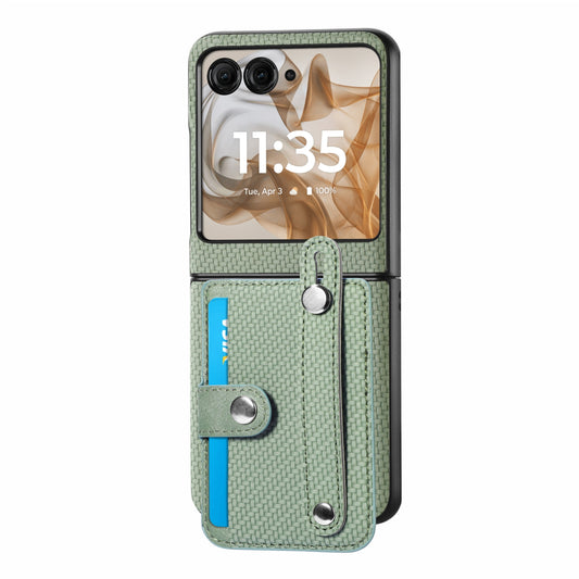 For Motorola Razr 50 Ultra Wristband Kickstand Card Wallet Back Cover Phone Case(Green)
