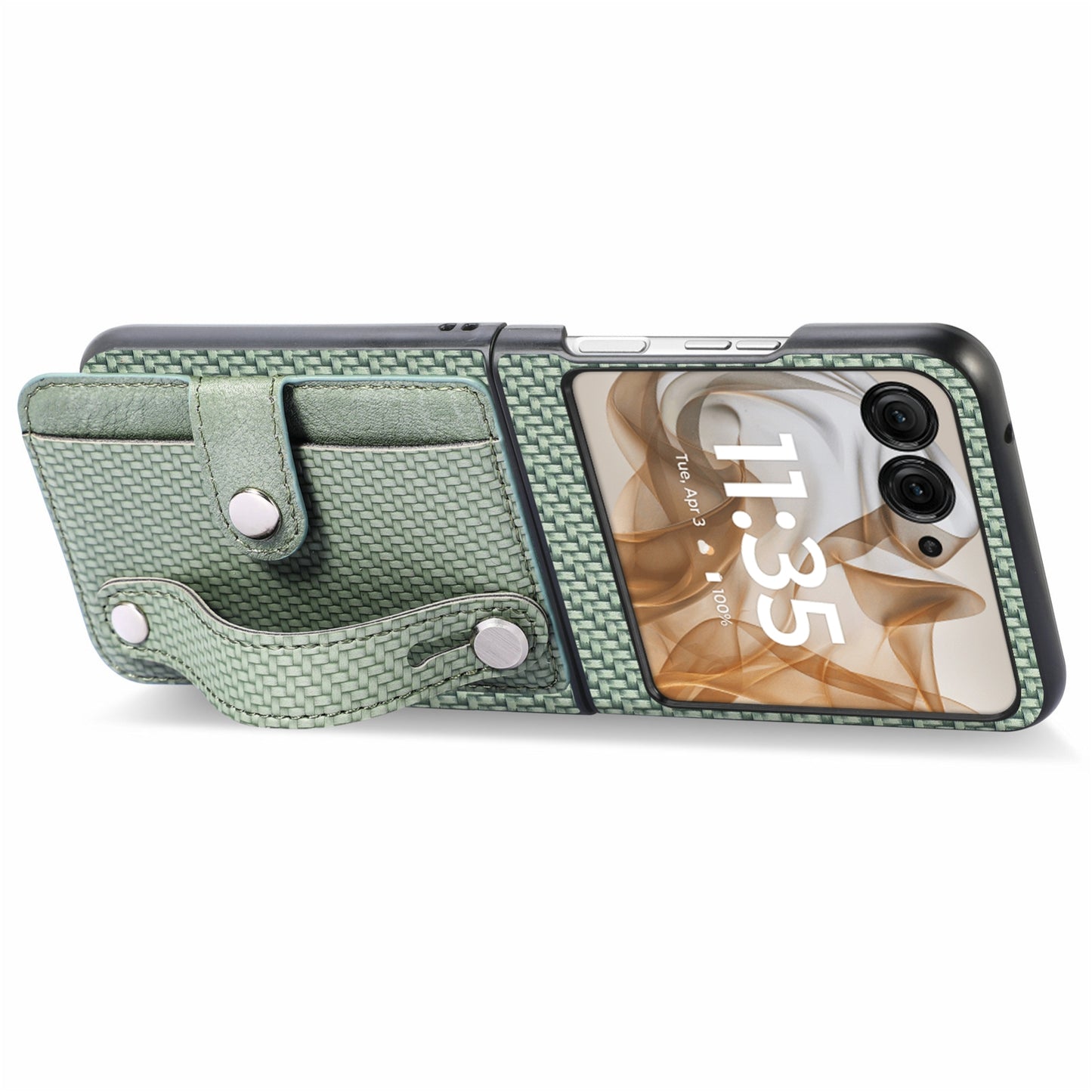 For Motorola Razr 50 Ultra Wristband Kickstand Card Wallet Back Cover Phone Case(Green)