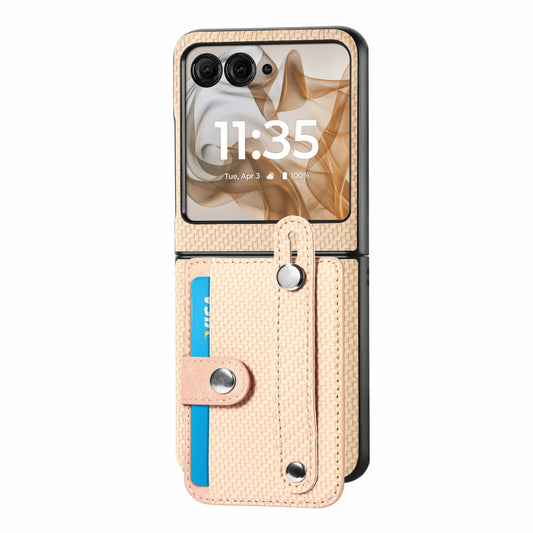 For Motorola Razr 50 Ultra Wristband Kickstand Card Wallet Back Cover Phone Case(Khaki)