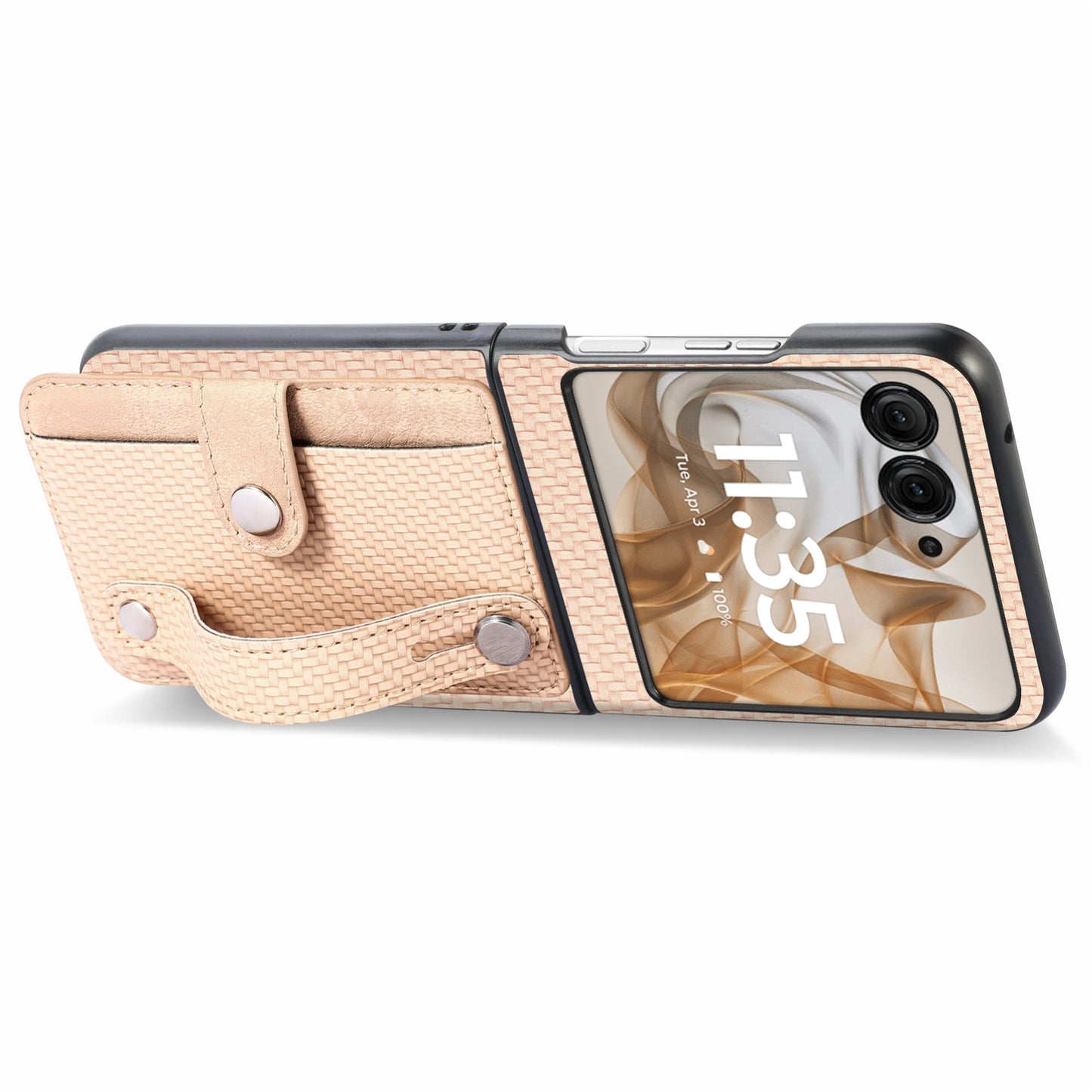 For Motorola Razr 50 Ultra Wristband Kickstand Card Wallet Back Cover Phone Case(Khaki)