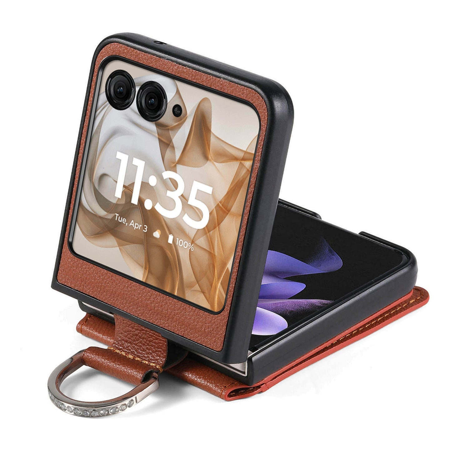 For Motorola Razr 50 Ultra Litchi Texture Leather Ring Wallet Phone Case(Brown)