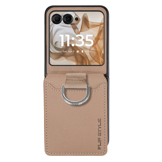 For Motorola Razr 50 Ultra Litchi Texture Leather Ring Wallet Phone Case(Khaki)