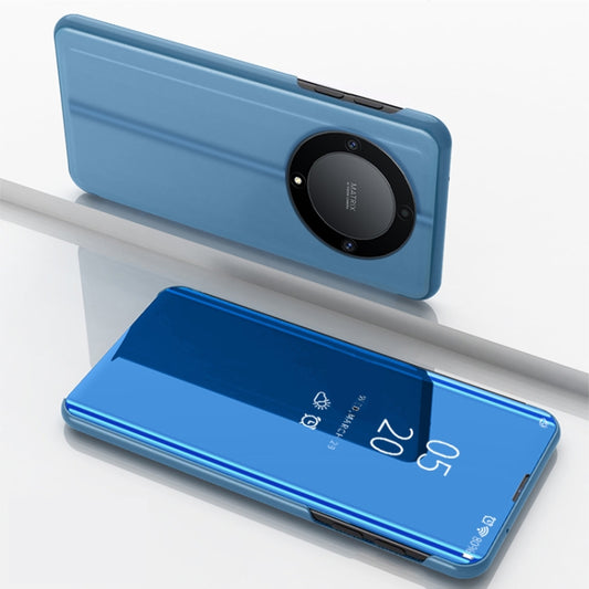 For Honor X9b Plated Mirror Horizontal Flip Leather Phone Case with Holder(Blue)
