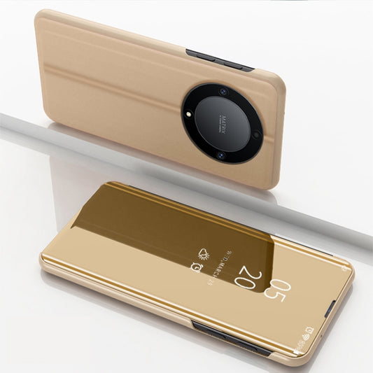 For Honor X9b Plated Mirror Horizontal Flip Leather Phone Case with Holder(Gold)