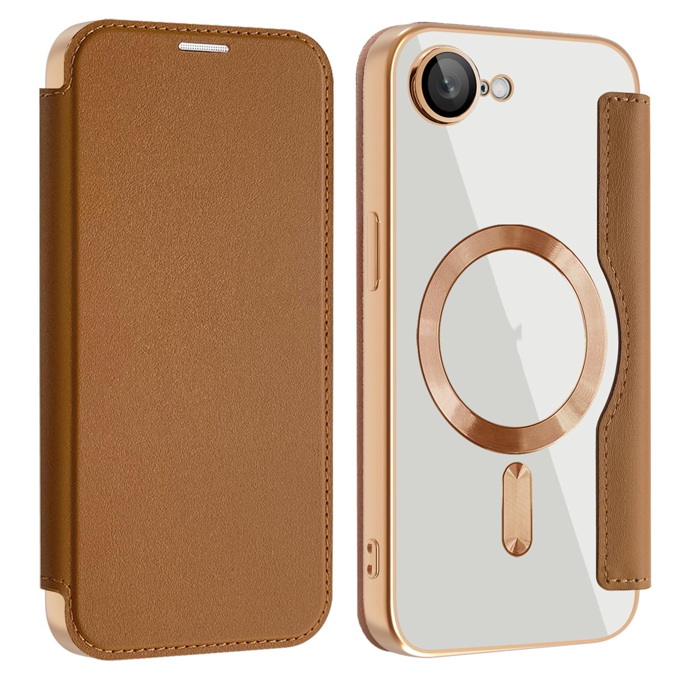 For iPhone 16e Shield MagSafe RFID Anti-theft Leather Phone Case(Brown)